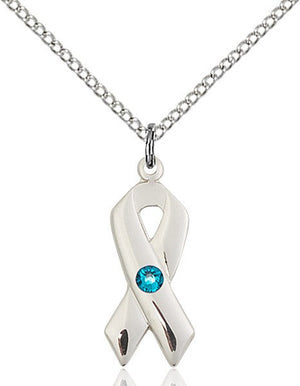 Awareness Ribbon Pendant with Birthstone Options