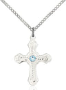 Cross Pendant with Dotted Etching with Birthstone Options for Youth