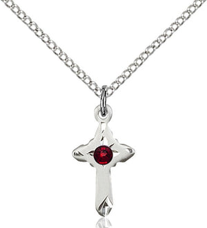 Child's Pointed Edge Cross Pendant with Birthstone Options