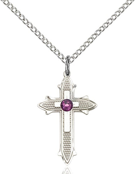 Polished and Textured Cross Pendant with Birthstone Options