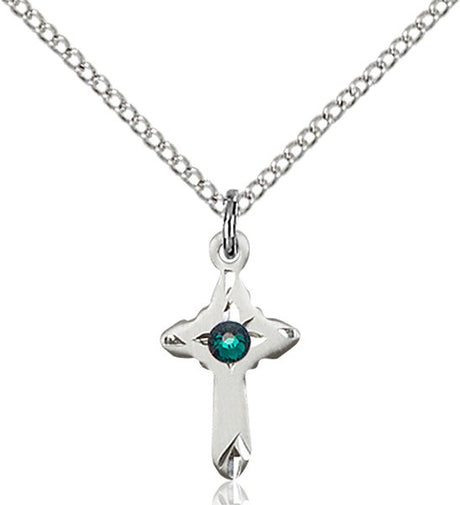 Child's Pointed Edge Cross Pendant with Birthstone Options
