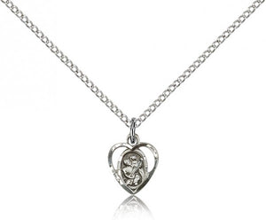 Very Small Open-Cut Heart Shaped St. Christopher Necklace
