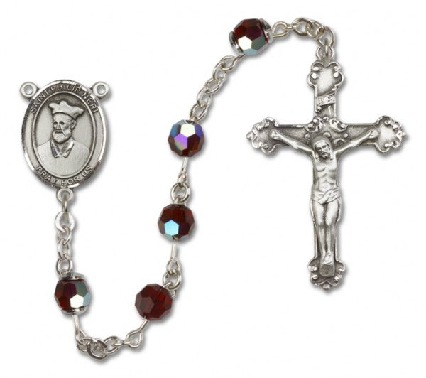 St. Philip Neri Sterling Silver Heirloom Rosary Fancy Crucifix