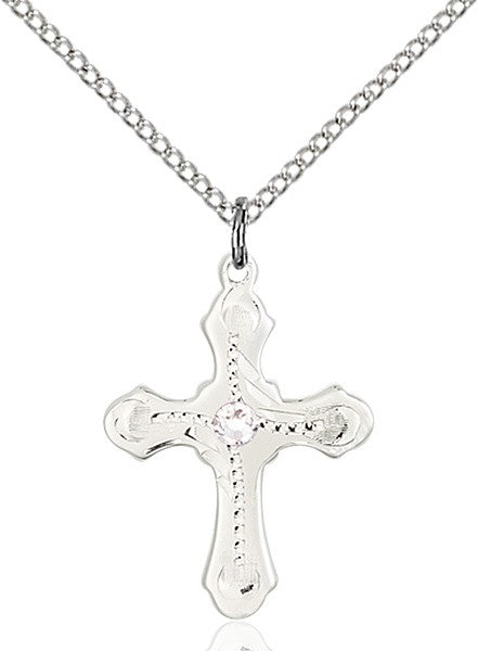 Cross Pendant with Dotted Etching with Birthstone Options for Youth