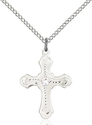 Cross Pendant with Dotted Etching with Birthstone Options for Youth