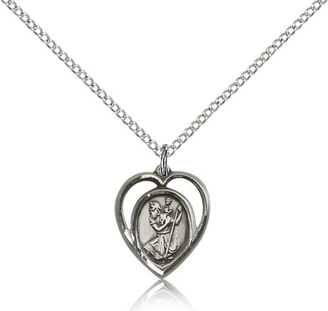 Open-Cut Heart Petite St. Christopher Necklace