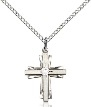 Etched Cross Pendant with Birthstone Options for Youth
