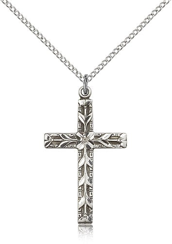 Modern Floral Accent Cross Necklace