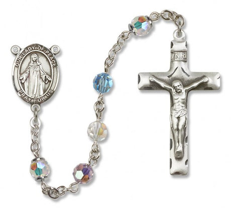 Our Lady of Peace Sterling Silver Heirloom Rosary Squared Crucifix