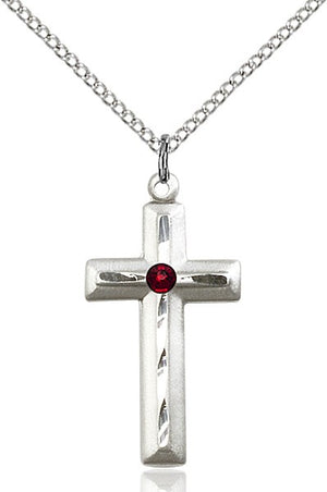 Matte and Polished Cross Pendant with Birthstone Options