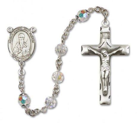 St. Basil the Great Sterling Silver Heirloom Rosary Squared Crucifix