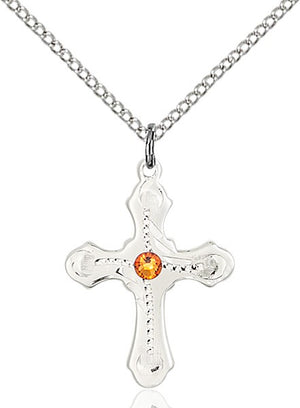 Cross Pendant with Dotted Etching with Birthstone Options for Youth