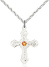 Cross Pendant with Dotted Etching with Birthstone Options for Youth