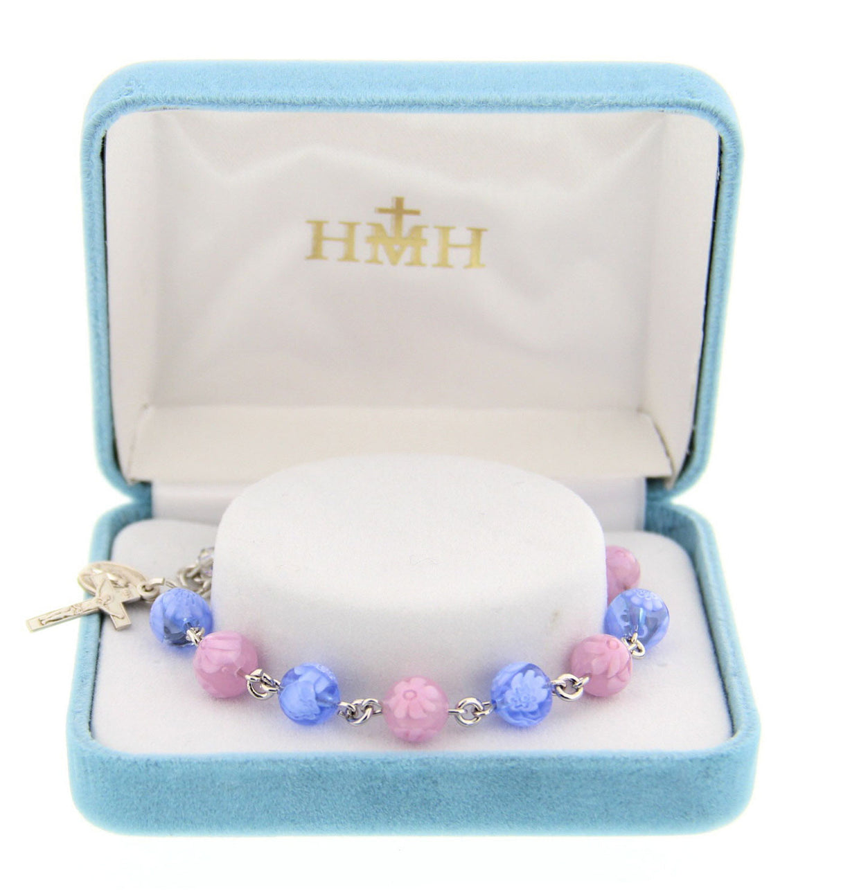 Flower Venetian Glass Rosary Bracelet, Sterling Silver