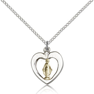 Two-Tone Open-Cut Heart Miraculous Medal Necklace