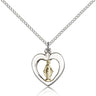 Two-Tone Open-Cut Heart Miraculous Medal Necklace