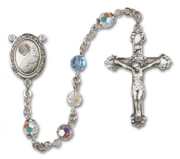 Footprints Cross Sterling Silver Heirloom Rosary Fancy Crucifix
