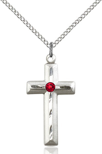 Matte and Polished Cross Pendant with Birthstone Options