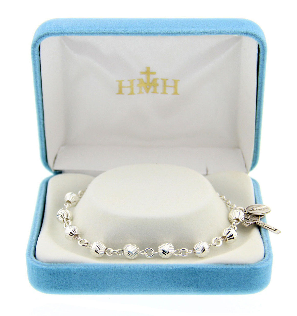 Sterling Silver Diamond Cut Rosary Bracelet 5mm