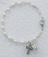 Irish First Communion Faux Pearl Bracelet with Miraculous and Celtic Cross Charm