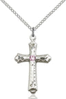 Matte Cross Pendant with Diamond Etching Birthstone Options