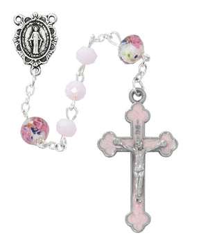 Pink Floral Venetian Glass Bead Rosary