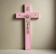 Pink Wall Crucifix with Pewter Corpus