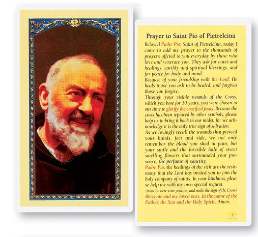 Prayer To St. Pio Laminated Prayer Card