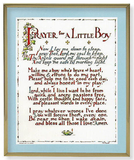 Prayer for a Little Boy 8x10 Gold Trim Plaque