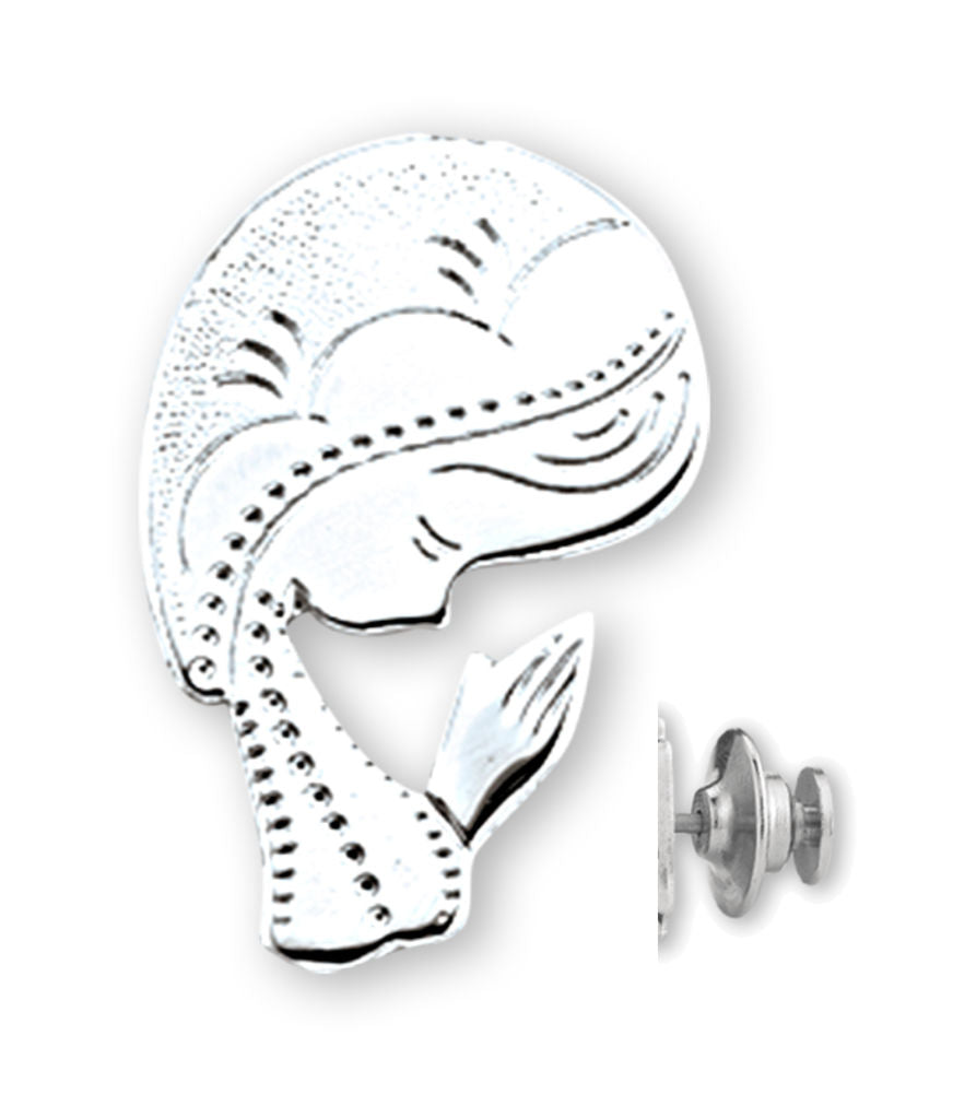 Praying Madonna Bust Lapel Pin Sterling Silver