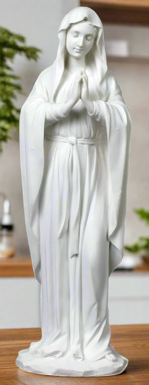Praying Madonna Statue in White Resin - 11.75 inches