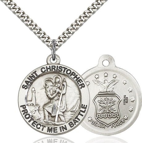 Protect Me In Battle Round St. Christopher Air Force Necklace