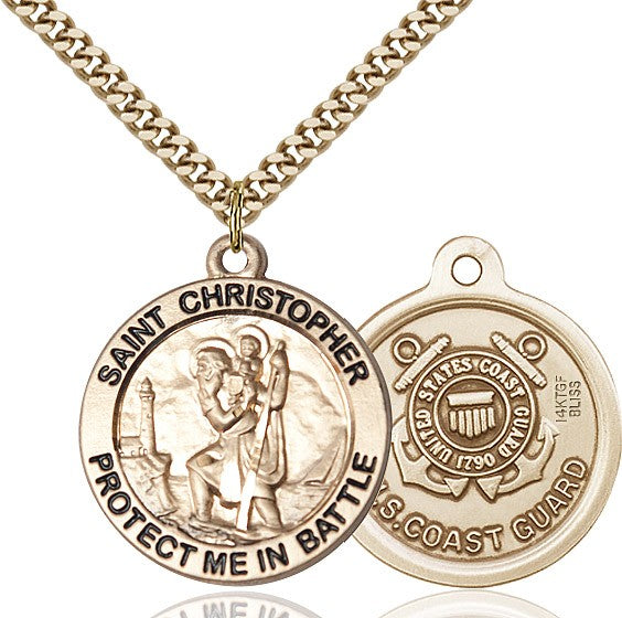 Protect Me In Battle Round St. Christopher Coast Guard Necklace