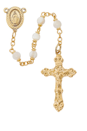 Genuine Mother of Pearl Rosary with Gold Tone Crucifix