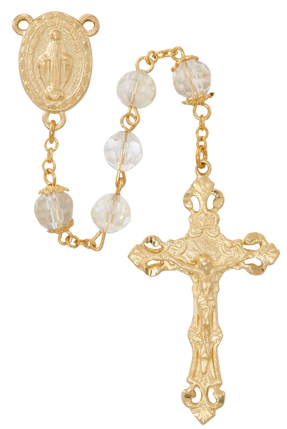 Gold Plated Crystal Rosary with Capped Our Father Beads
