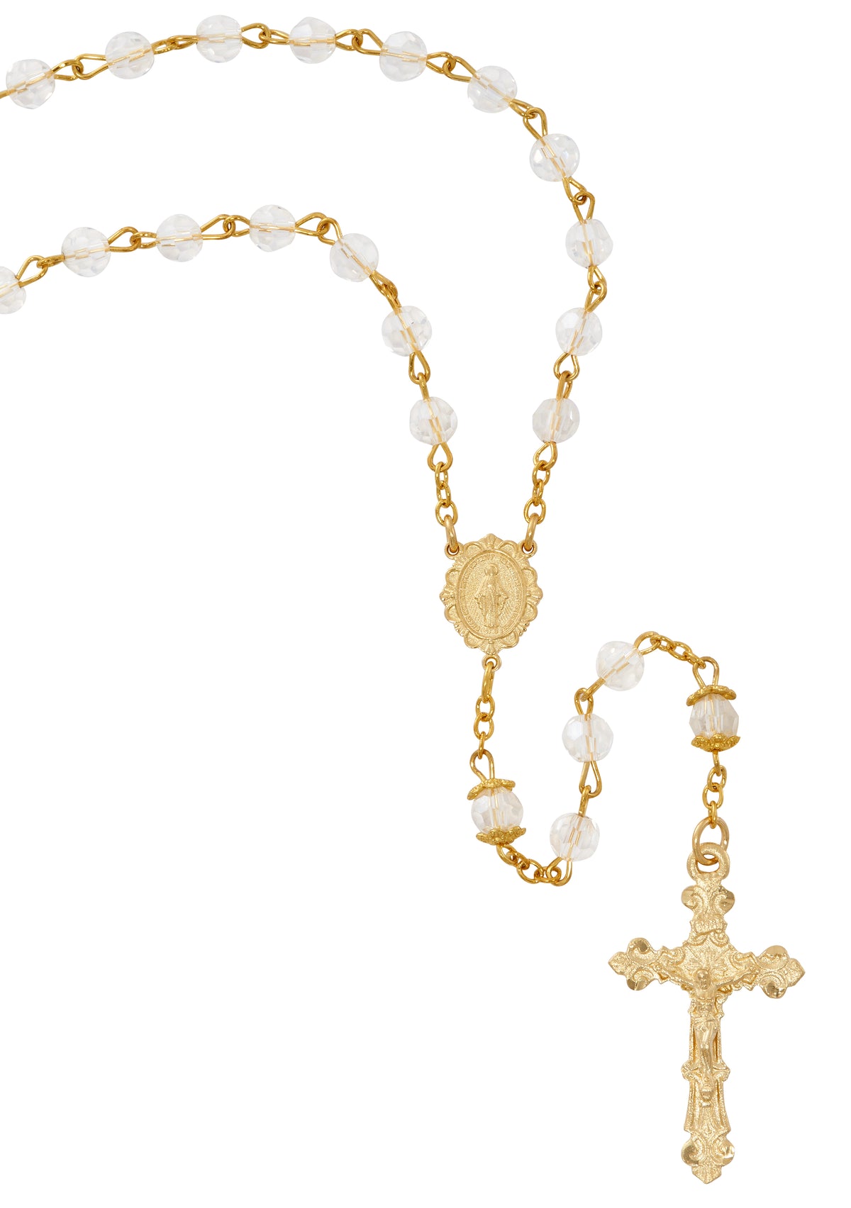 Gold Plated Tin Cut Crystal Rosary