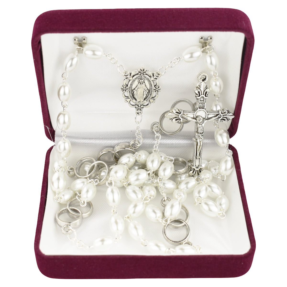 Oval Pearl Wedding Rosary with Wedding Ring Beads