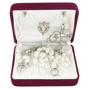 Oval Pearl Wedding Rosary with Wedding Ring Beads