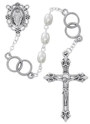 Oval Pearl Wedding Rosary with Wedding Ring Beads