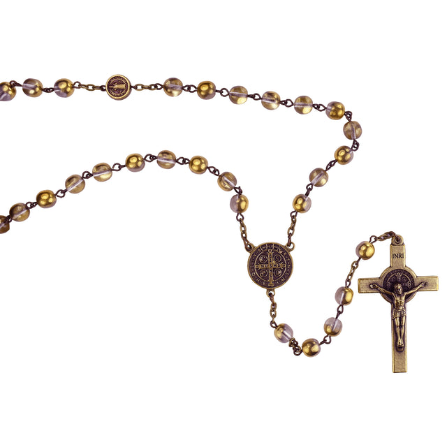 Antique Gold and Crystal St. Benedict Rosary