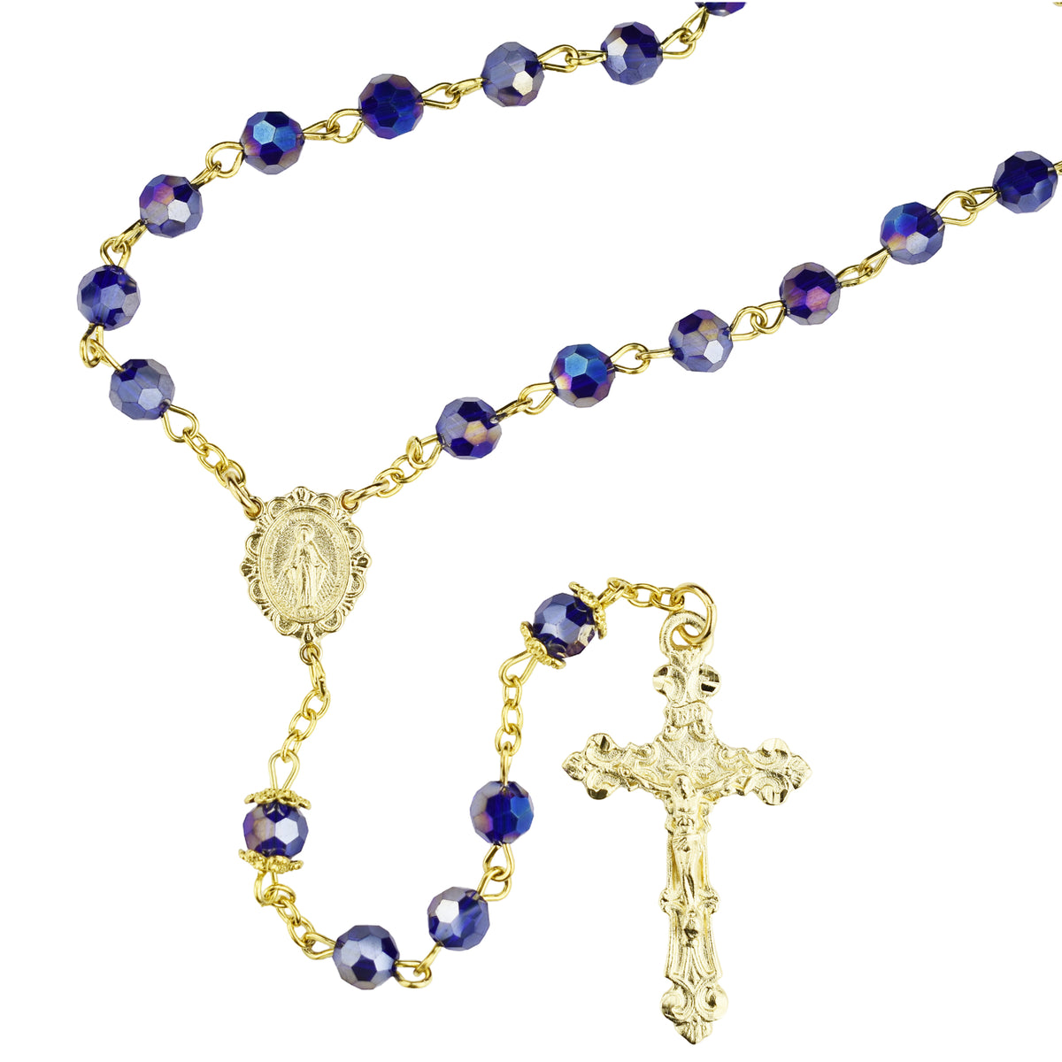 Gold Plated Tin Cut Crystal Rosary