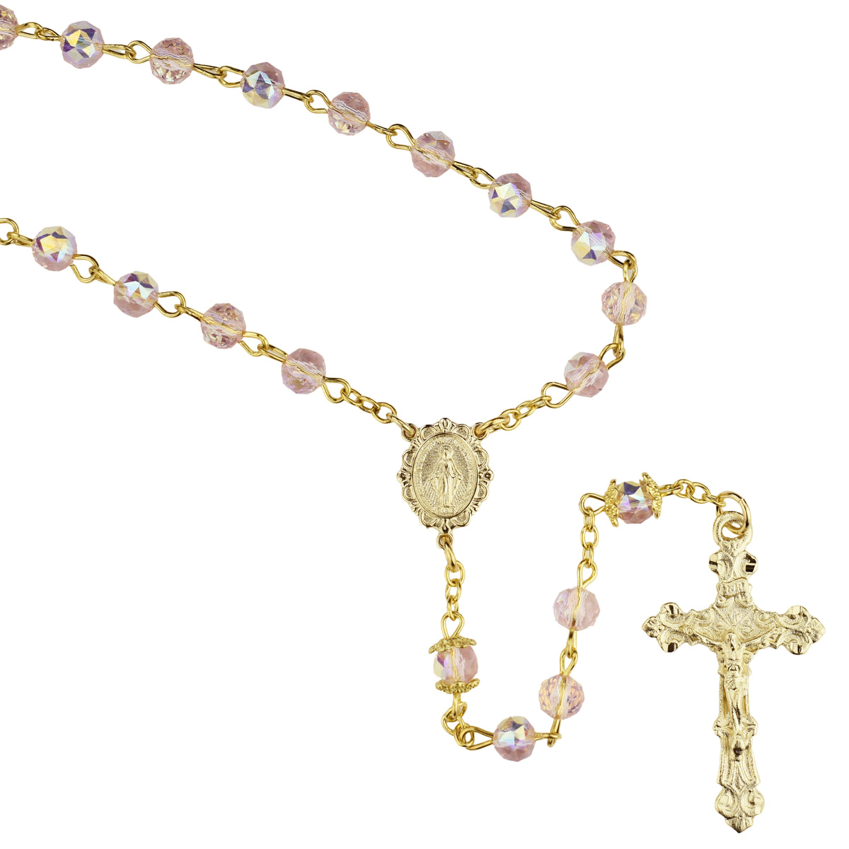 Gold Plated Tin Cut Crystal Rosary