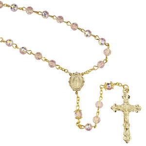 Gold Plated Tin Cut Crystal Rosary