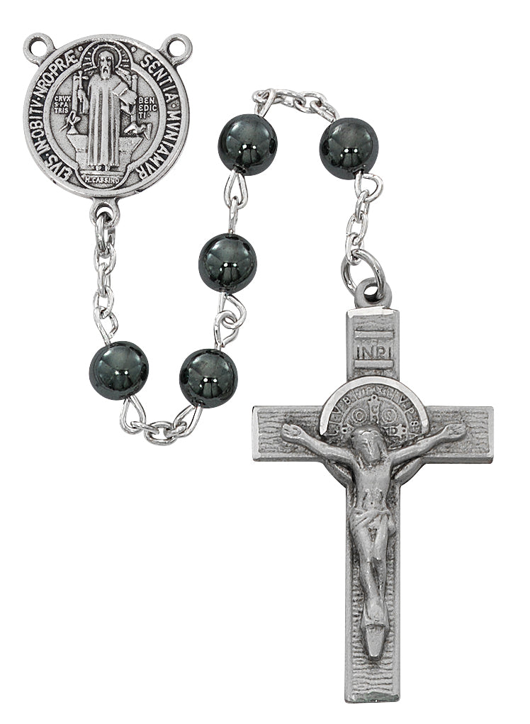 Genuine Hematite St. Benedict Rosary