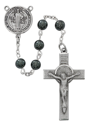 Genuine Hematite St. Benedict Rosary