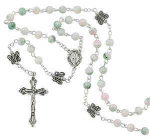 Pink and Green Butterfly First Communion Rosary
