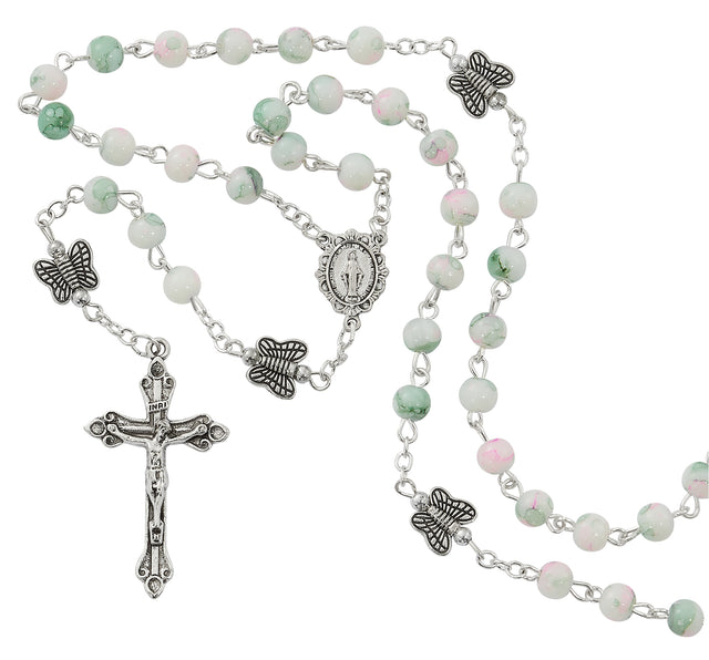 Pink and Green Butterfly First Communion Rosary