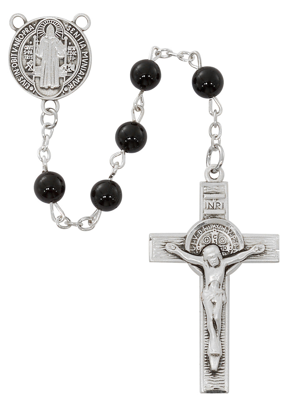 Sterling Silver Black Onyx St. Benedict Rosary