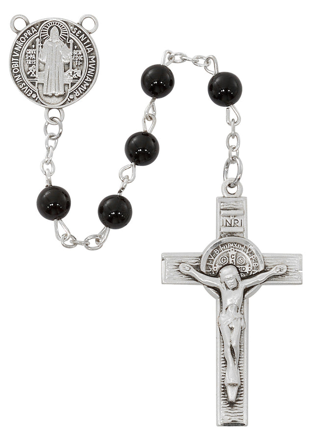 Sterling Silver Black Onyx St. Benedict Rosary