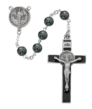 Genuine Hematite St. Benedict Rosary